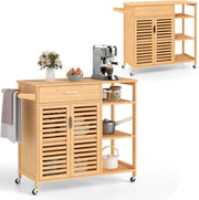 Carrello da cucina con ruote, isola cucina con cassetti, porta asciugamani, scaffali aperti, carrello da servizio, carrello in legno, carrello da cucina, 104 x 40 x 89 cm