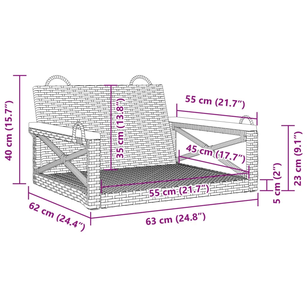 Panchina a Dondolo Grigia 63x62x40 cm in Polyrattan