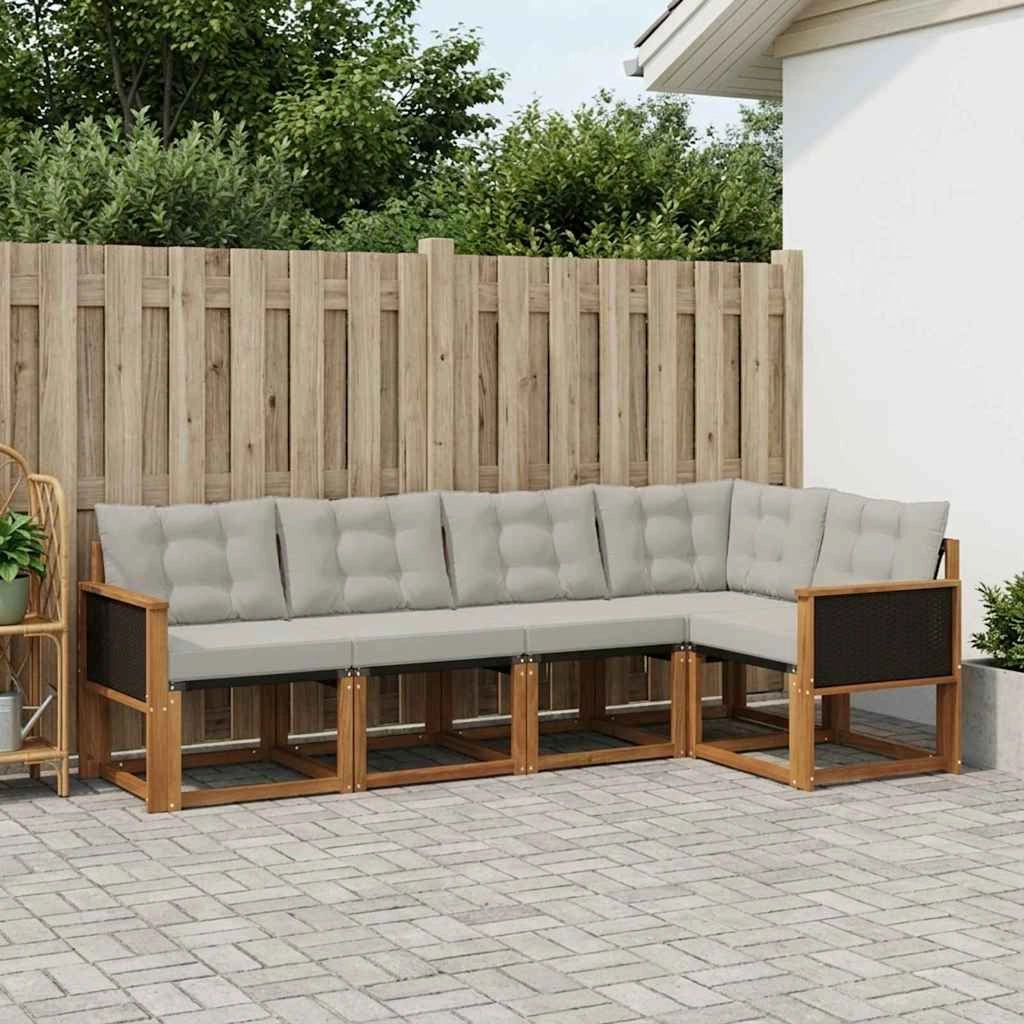 Set di divani da esterno 5 pz Naturale e Grigio Chiaro 3381943