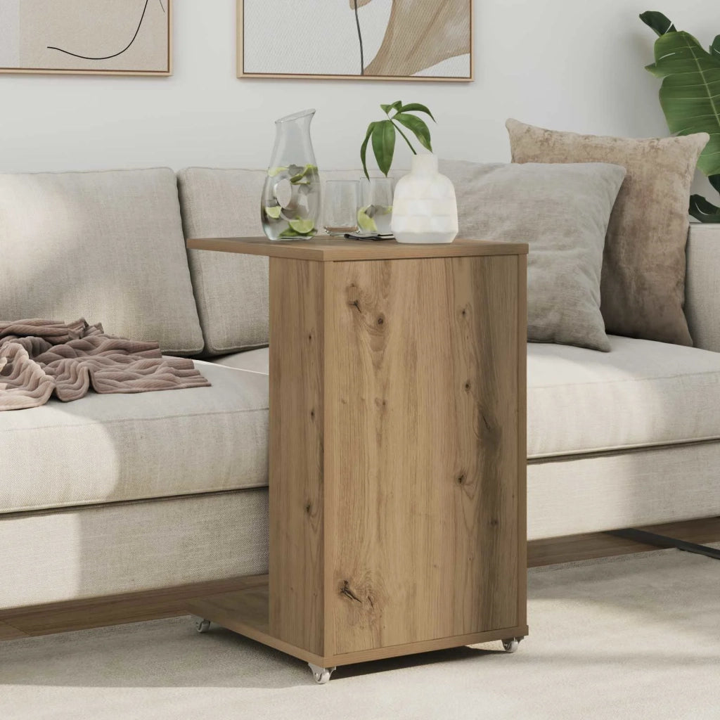 Tavolo laterale con ruota Rovere artigianale 40 x 35 x 60 cm