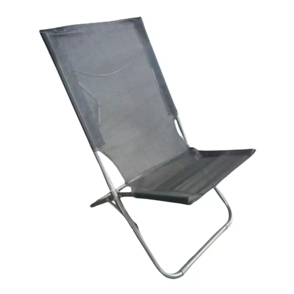 Trade Shop - Spiaggina In Textilene Grigia Pieghevole Sedia Per Mare Campeggio 57x47x72cm 281052 -