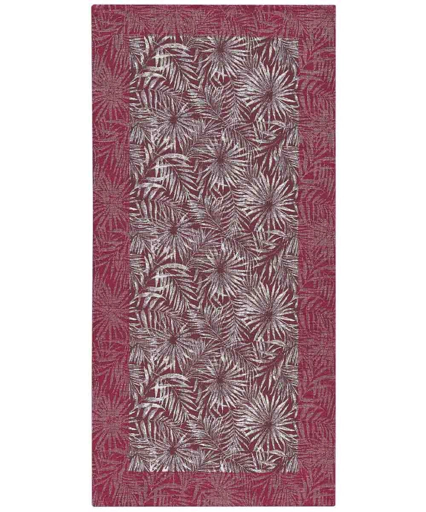 Tappeto passatoia moderno MALESIA VIOLA disegno giungla tropicale natura foglie felci, arredo cucina corridoio multiuso lavabile antiscivolo cm.55x240