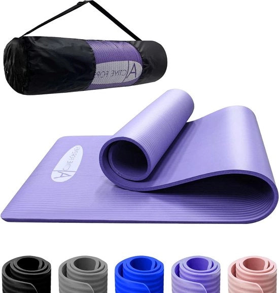 Mat di yoga extra spesso 10 mm NBR - Piatto di allenamento con grande superficie antiscivolo con tasca di trasporto inclusa - Allenamento yoga pilates a casa e palestra - Blu scuro
