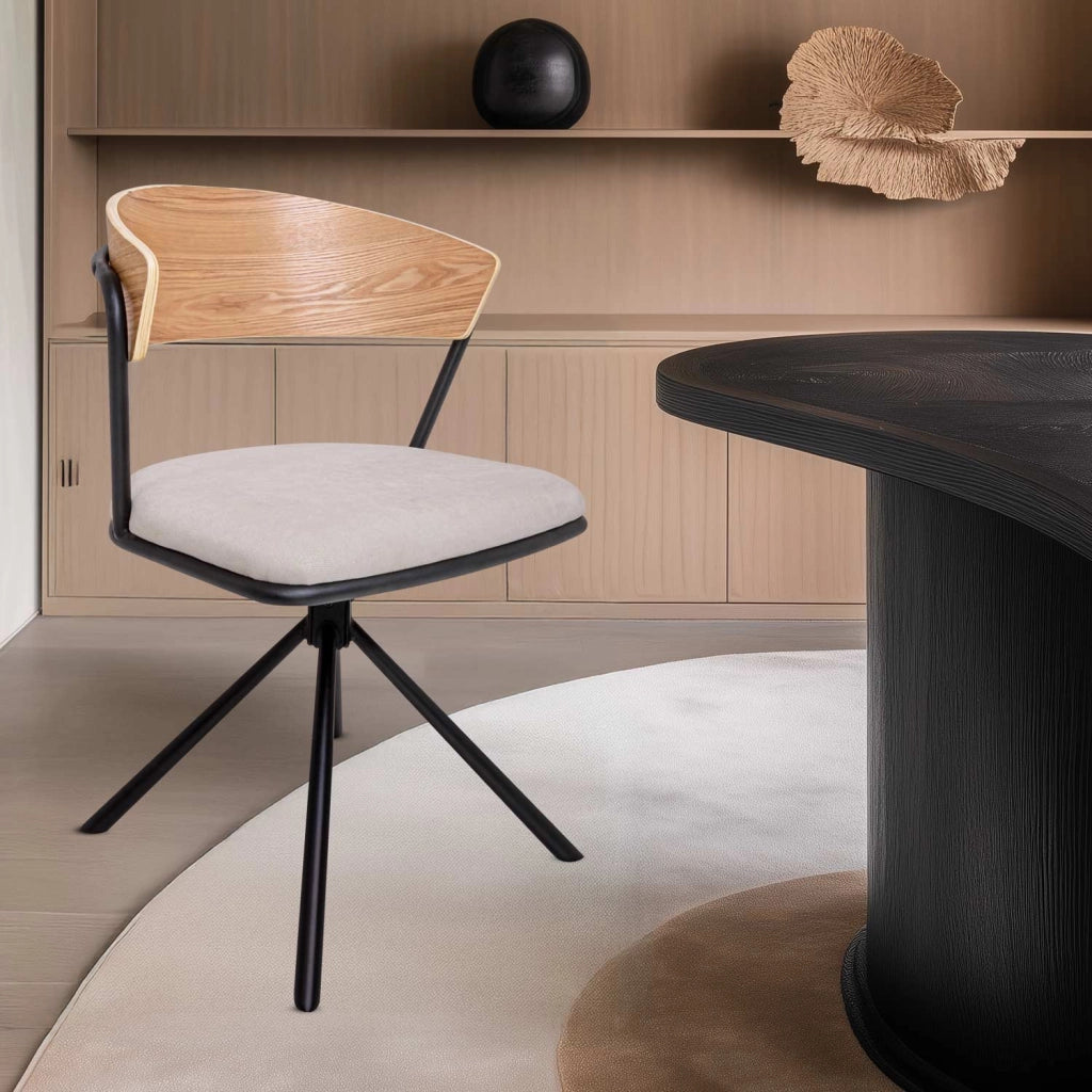 Seul - Set di 2 sedie di design in metallo, schienale in legno massello e seduta in tessuto, girevole 360°