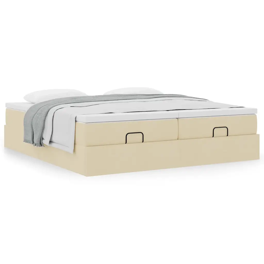 Struttura Letto Pouf con Materassi Crema 180x200 cm in Tessuto