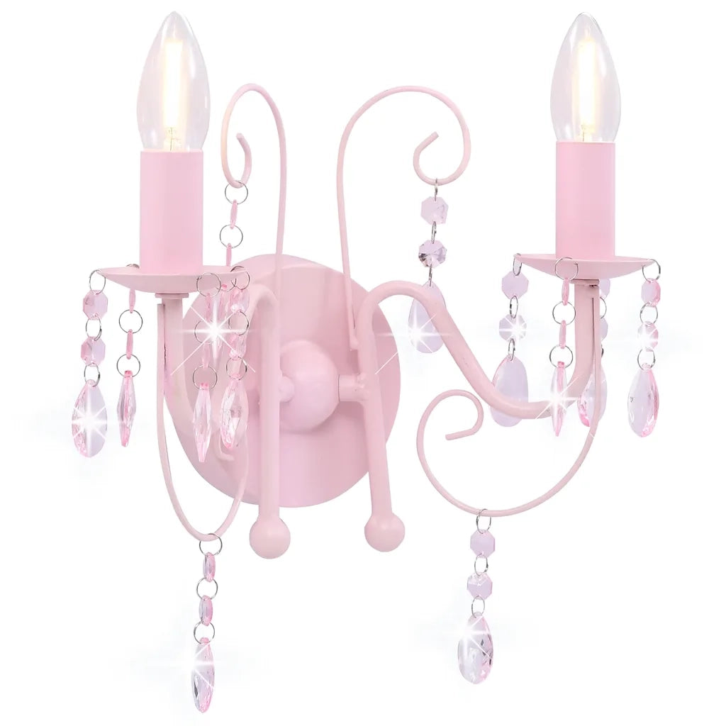Lampada da Muro con Perle Rosa 2 Lampadine E14 CFW2819057