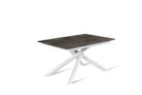 E-STYLO Tavolo allungabile con top cemento grigio in melaminico e base in metallo bianco, 90cm X 140/ 190cm H. 76cm.