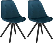 Sedile Visite Set a 2 Pezzi - Blu Velluto - Gambe in Legno - Altezza del Sedile 46 cm - Deluxe