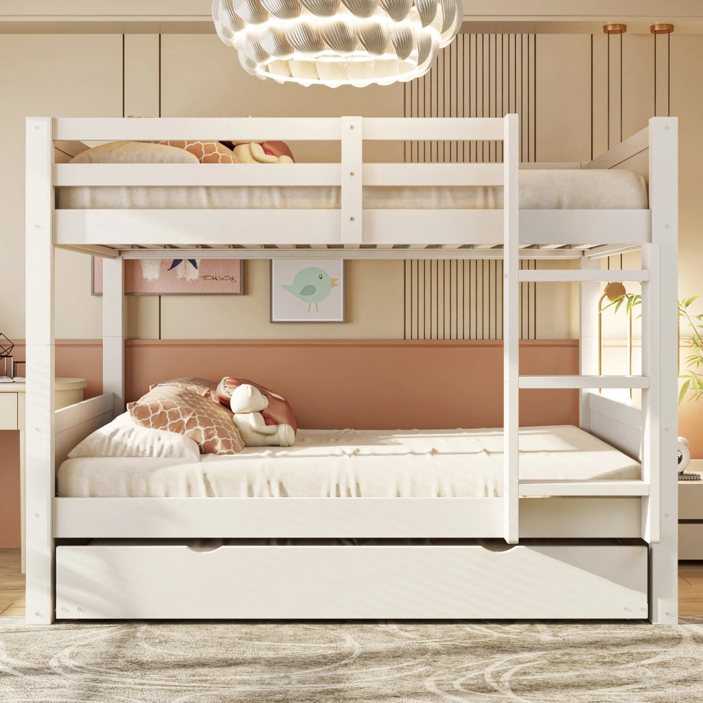 Letto a castello 90x200 cm in legno con letto estraibile, trasformabile in 2 letti singoli, bianco