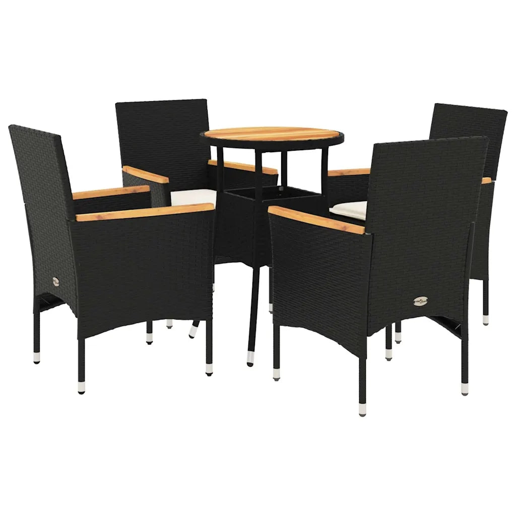 Set Pranzo da Giardino 5 pz | Set Salotto da Giardino con Cuscini Nero Polyrattan Acacia