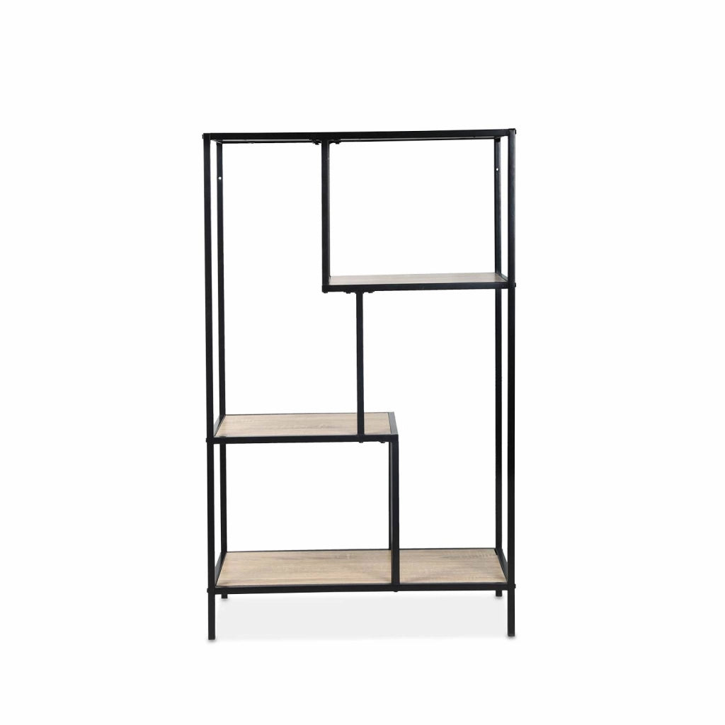 Libreria industriale in metallo ed effetto legno, 4 livelli, marrone