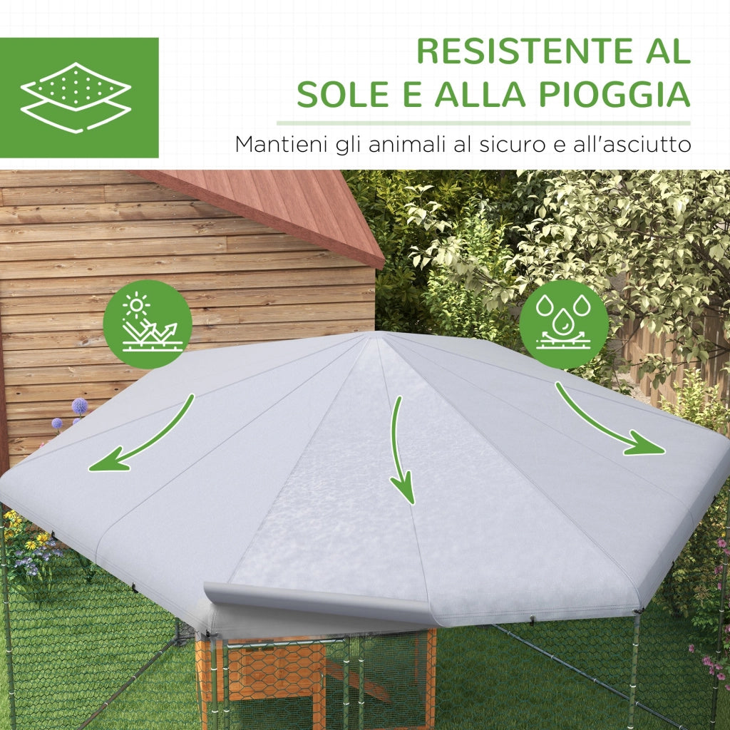 Recinto per Animali da Giardino ¨C Xylo ¨C Acciaio con Tetto e Porta Bloccabile 4x3.5x2.6m
