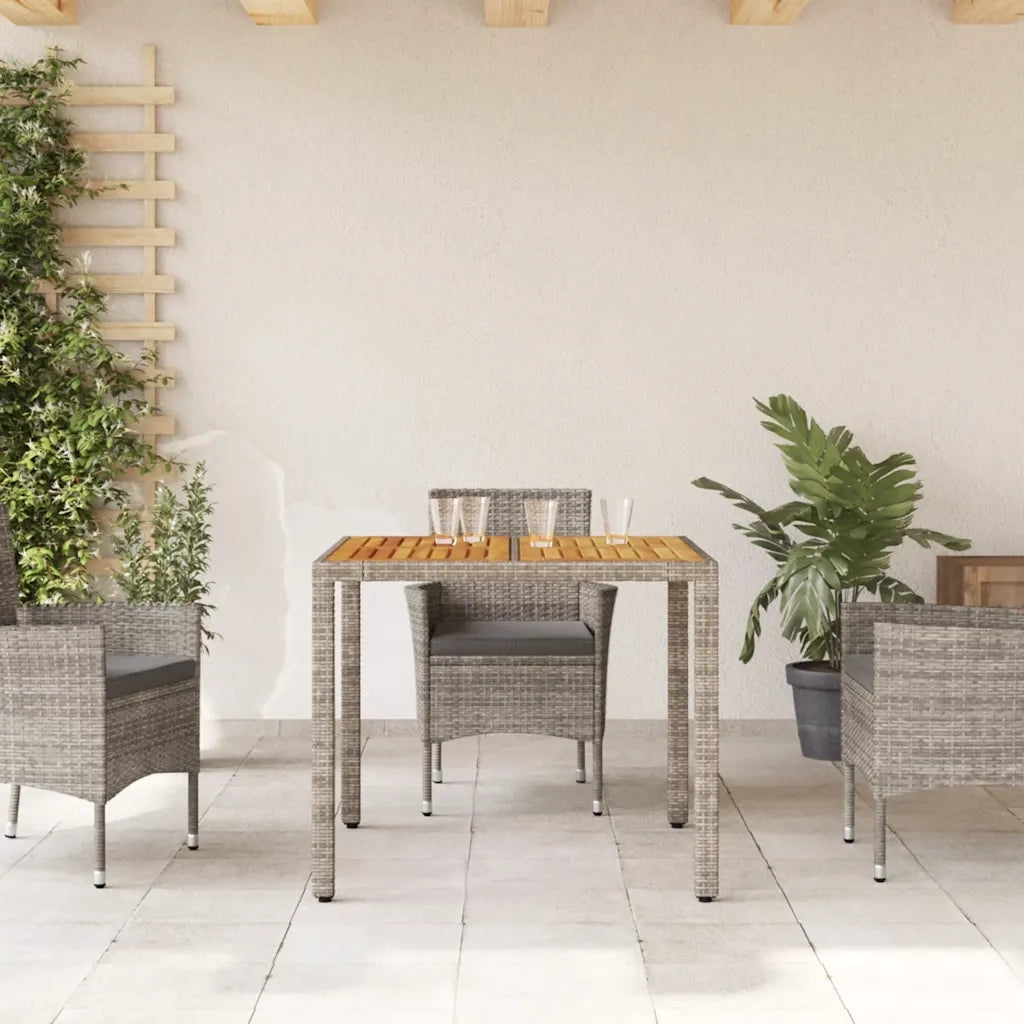 Tavolo Giardino Piano Legno Acacia Grigio 90x90x75cm Polyrattan 365530