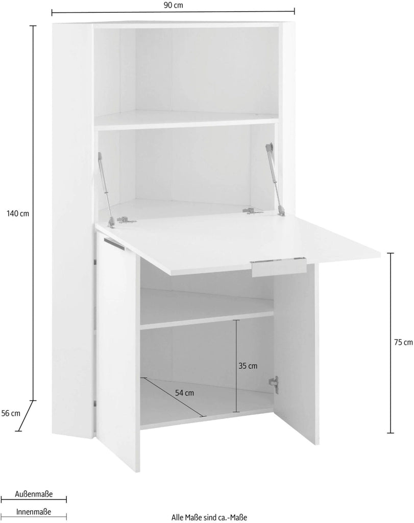 Armadio Angolare con Scrivania a Scomparsa 56x56x35x140h cm Dalia Bianco/Report Grigio