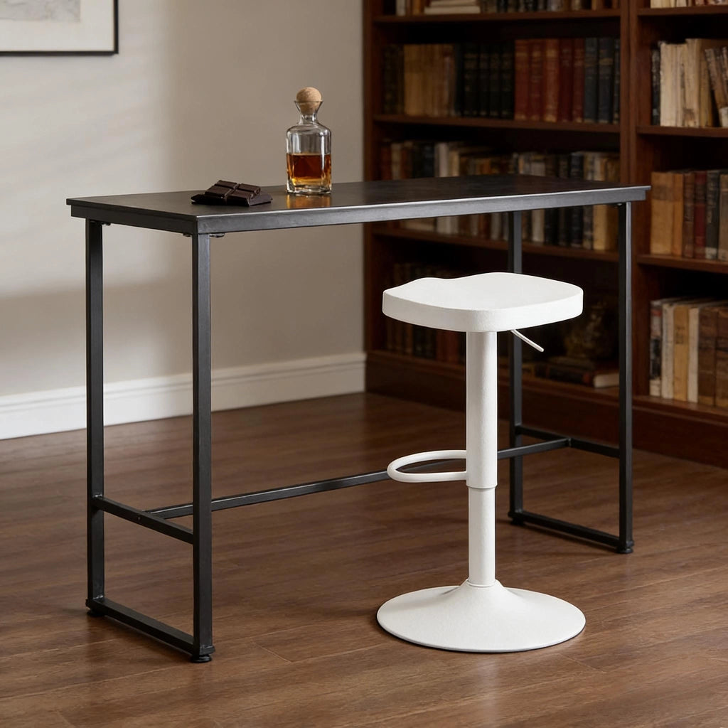 Sgabello da bar girevole regolabile in altezza con seduta ergonomica in legno massello e metallo bianco per cucina