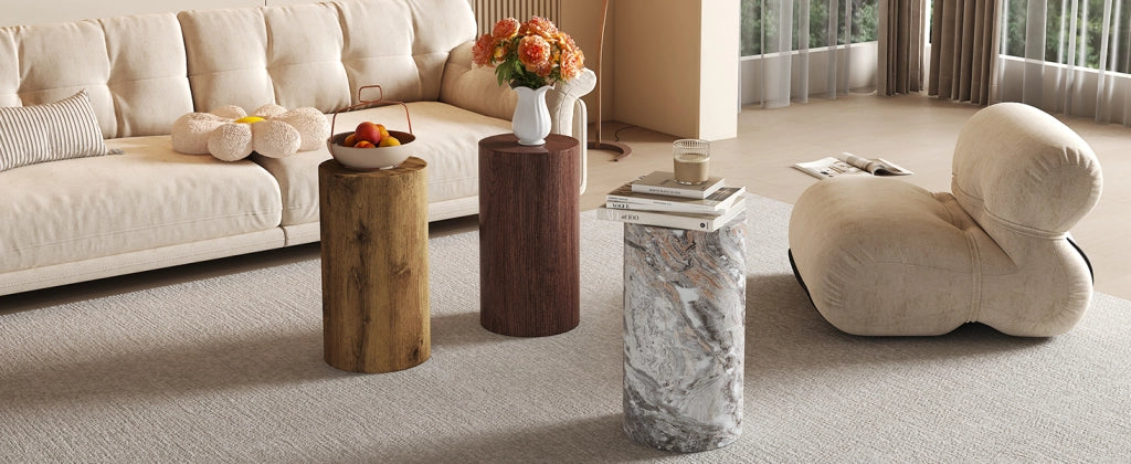 TAVOLINO Basso Rotondo 30x55 cm MDF Grigio Effetto Marmo