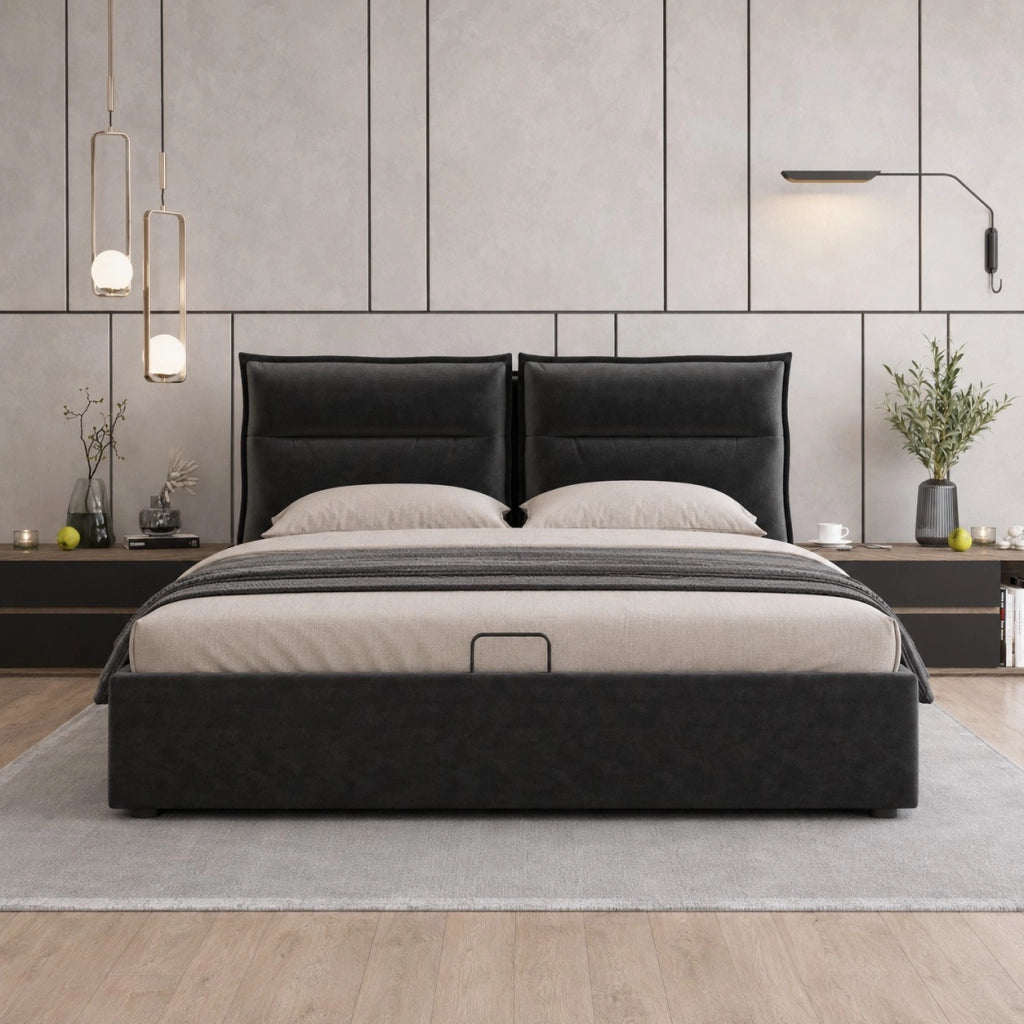 Letto matrimoniale idraulico – 140x200 cm – testiera regolabile contenitore – velluto nero