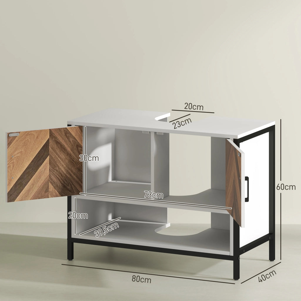 Mobiletto Sottolavabo con Ante e Ripiano ¨C zephmum ¨C Crema e Nogal 80x40x60 cm