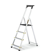 Drabest Scala In Alluminio Con Ripiano, 4 Gradini, Scala A Pioli Fino A 150 Kg, Scala Domestica, Scala Pieghevole (4 Livelli)