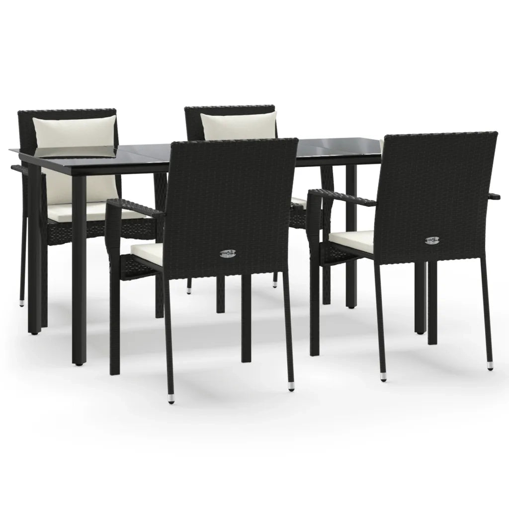 Set da Pranzo da Giardino 5 pz Nero con Cuscini in Polyrattan 3185110