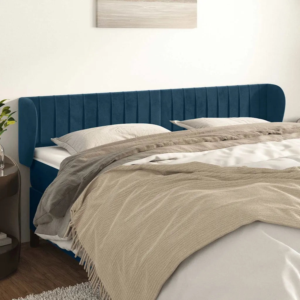 Testiera ad Orecchio-Testata con Orecchie Blu Scuro 163x23x78/88 cm in Velluto 939999