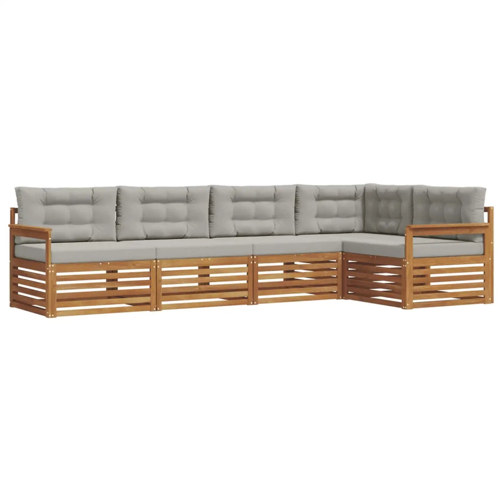Set di divani da esterno 5 pcs Grigio Naturale e Chiaro