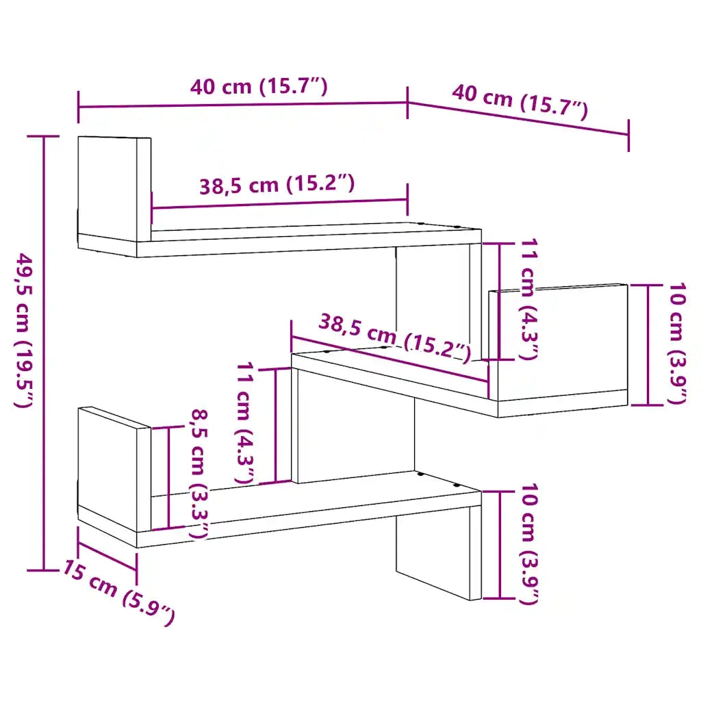 Mensole Angolari 2pz Legno Antico 40x40x49,5 cm in Truciolato
