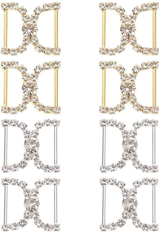Due pezzi di strass per scarpe, applicazioni in oro e argento