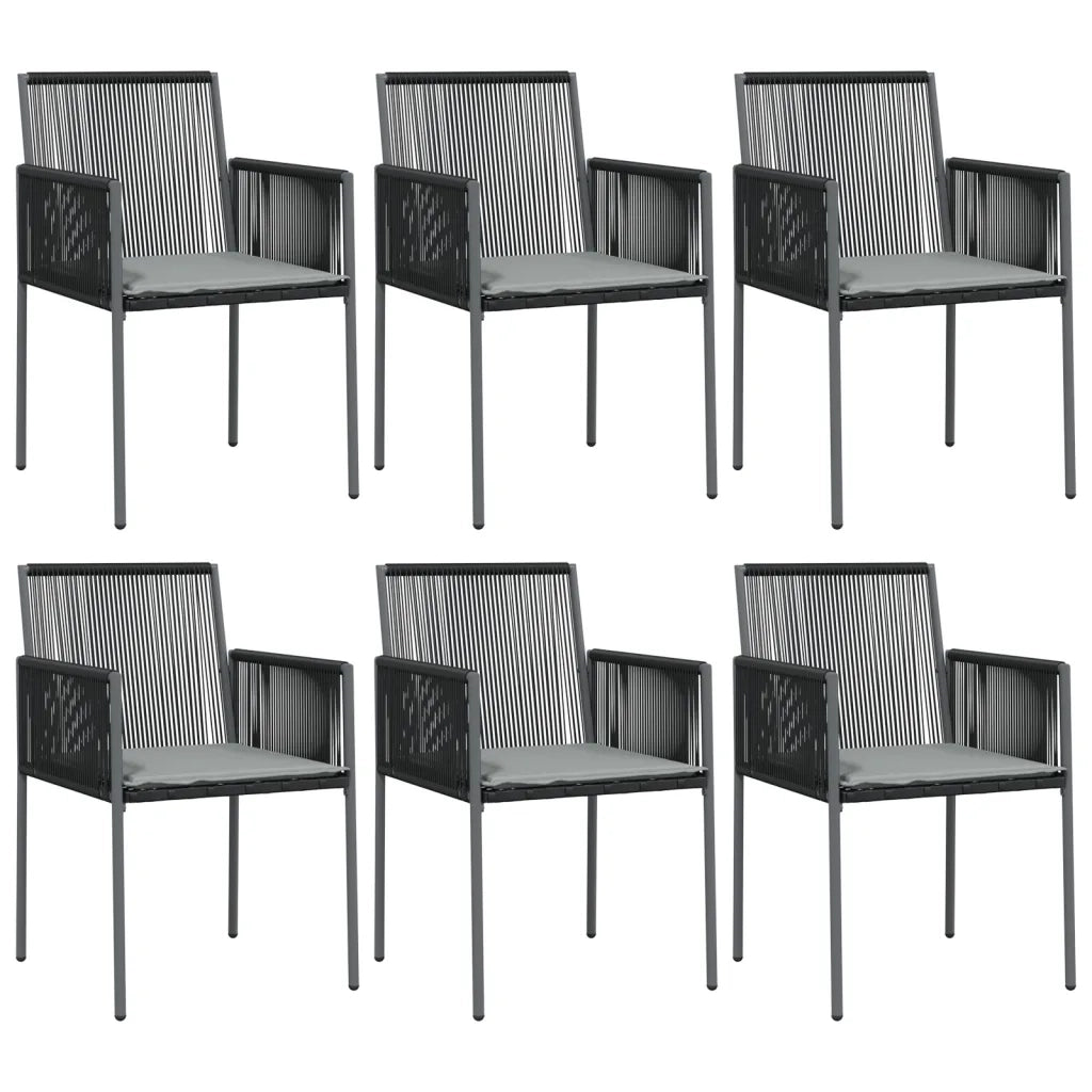 Set Pranzo Giardino 7 pz con Cuscini Polyrattan e Acciaio Nero 3187070