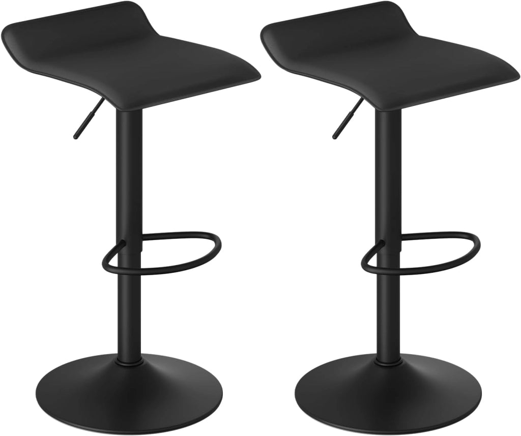 Sgabelli da Cucina Set di 2, Sgabelli da Bar, Altezza Regolabile, Girevoli a 360°, PU, Struttura in Metallo, Soggiorno, Bar, Caffè, Nero+Nero