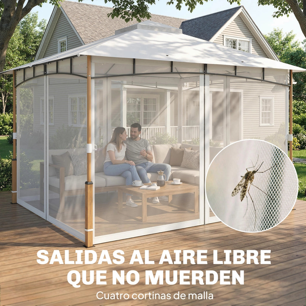 Gazebo da Giardino con Pareti a Zanzariera ¨C zephmum ¨C 360x300x275 cm Crema e Teca