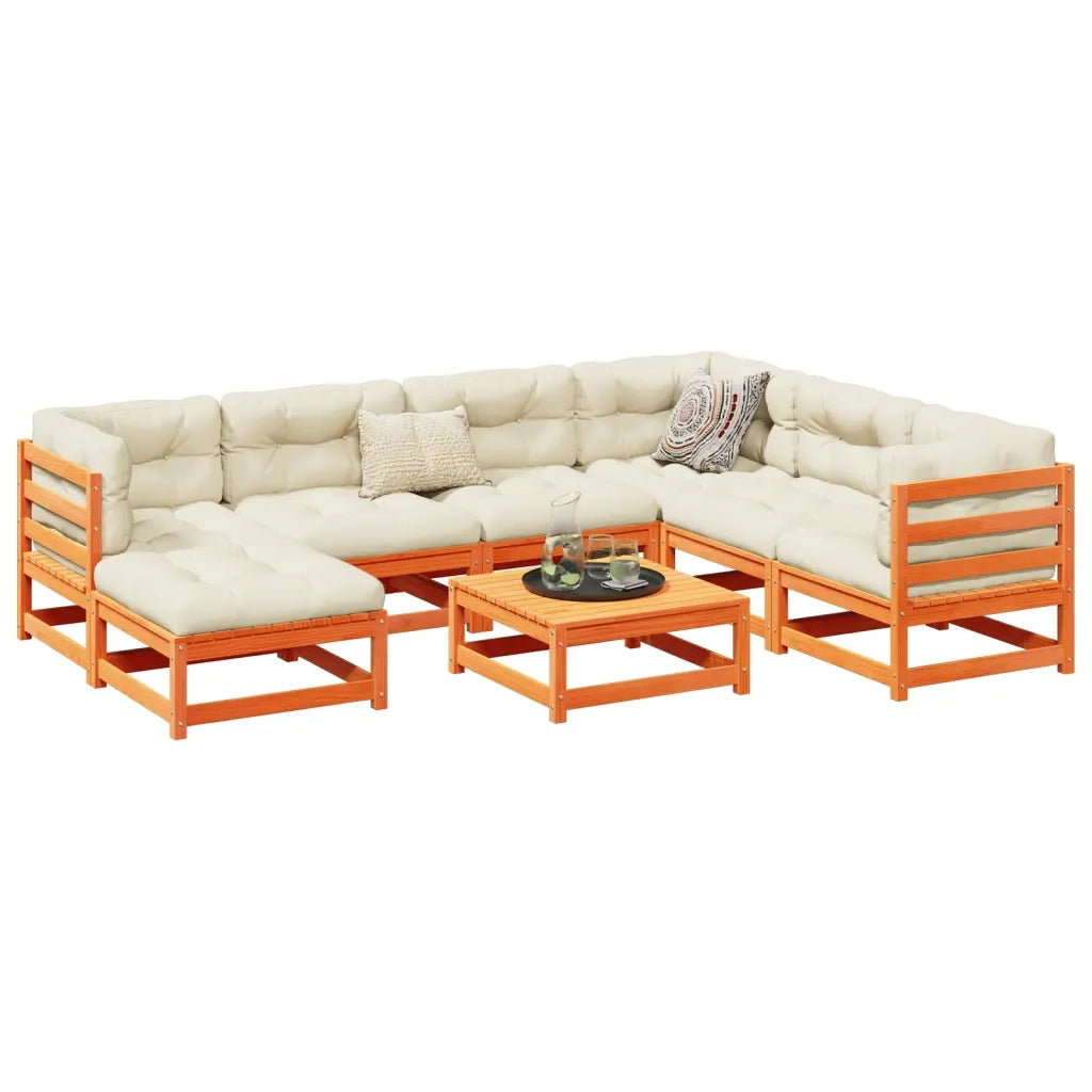 Set Divani da Giardino 8 pz Marrone Cera Legno Massello Pino 3299553