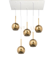 SOSP. BIANCO RETTANGOLARE 5 LUCI VETRI TUTTI PICCOLO ORO 1155BI-S5 RP-OR