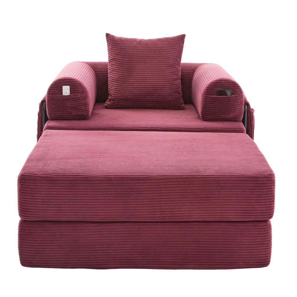 Poltrona Relax con Poggiapiedi e Cuscino ¨C MINIMAL ¨C Tessuto a Coste, Struttura in Metallo