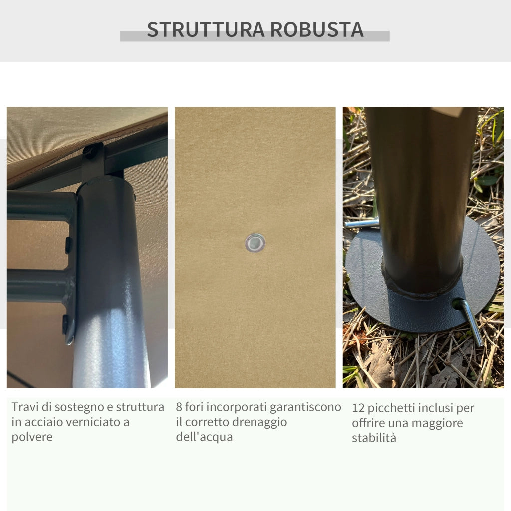 Gazebo da Giardino 4x3 Metri ¨C zephmum ¨C Struttura Metallo Telo Poliestere Beige 6 Tende