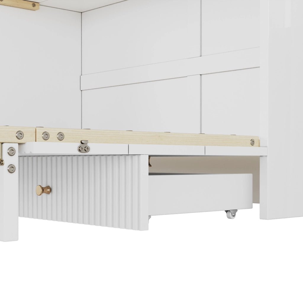Letto pieghevole a scomparsa 140x200 cm con cassetti; LED; USB e presa; bianco