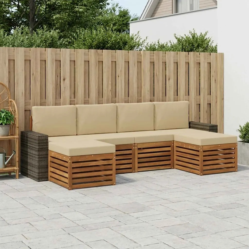 Set divani 6 pcs Naturale e Beige Legno di Acacia Massello