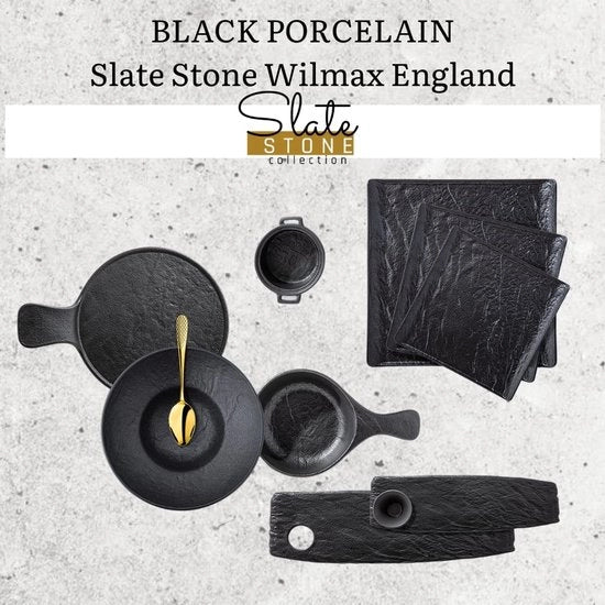 Bord SlateStone Vierkant - 6 Stuks - Zwart Porselein - 17x17 cm