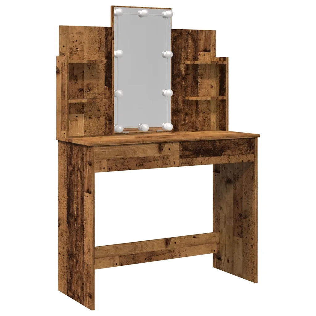 Toeletta | Tavolo da Trucco con Luci LED Legno Antico 96x40x142 cm