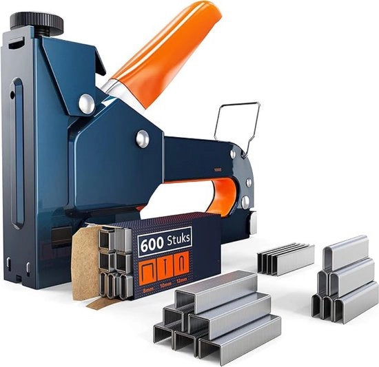Multifunzionale pistola a chiodi - 3-in-1 - Attacco manuale per legno, stoffa, mobili e rivestimenti - Pistola a chiodi - Incluso 600 chiodi