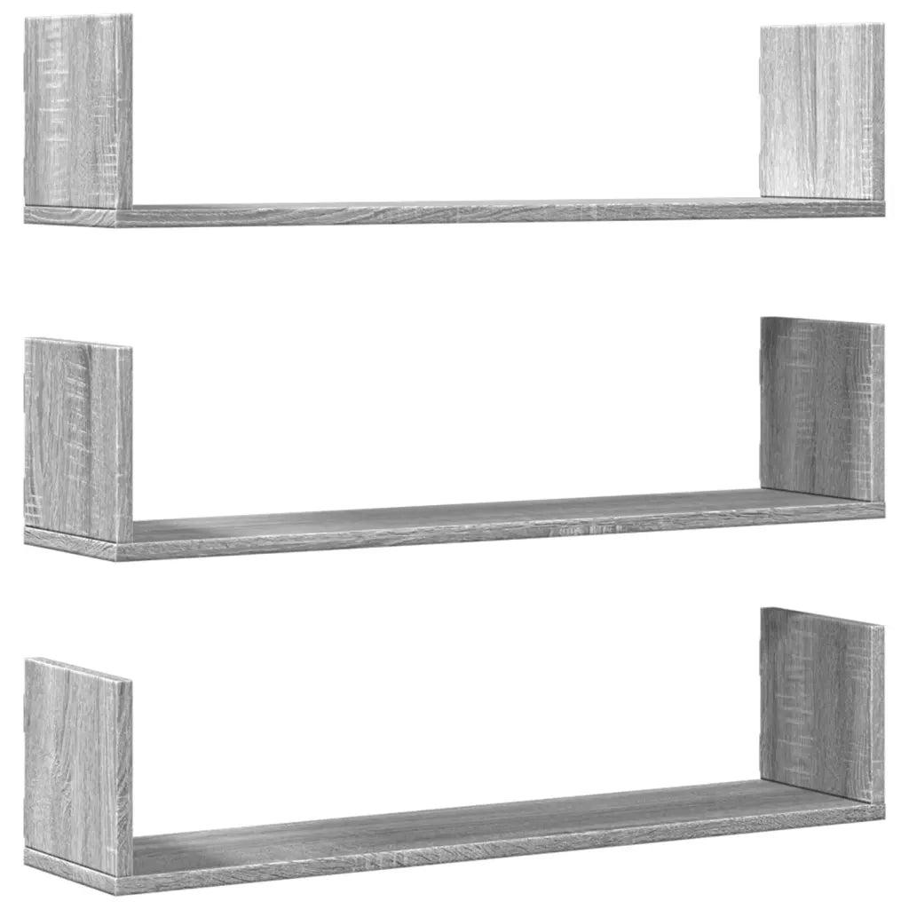 Mensole a Parete 3pz Grigio Sonoma 80x18x18 cm in Truciolato 853295