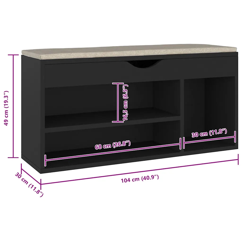 Panca Porta Scarpe con Cuscino Nera 104x30x49cm Multistrato 326751