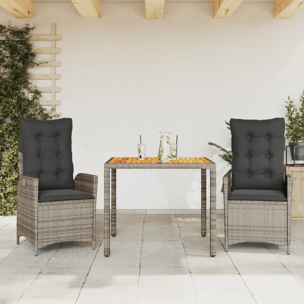 Set da Pranzo da Giardino 3 pz con Cuscini in Polyrattan Grigio 3213103