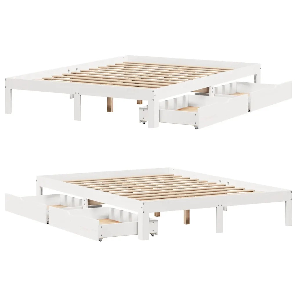 Giroletto con Cassetti Bianco 120x190 cm Legno Massello di Pino