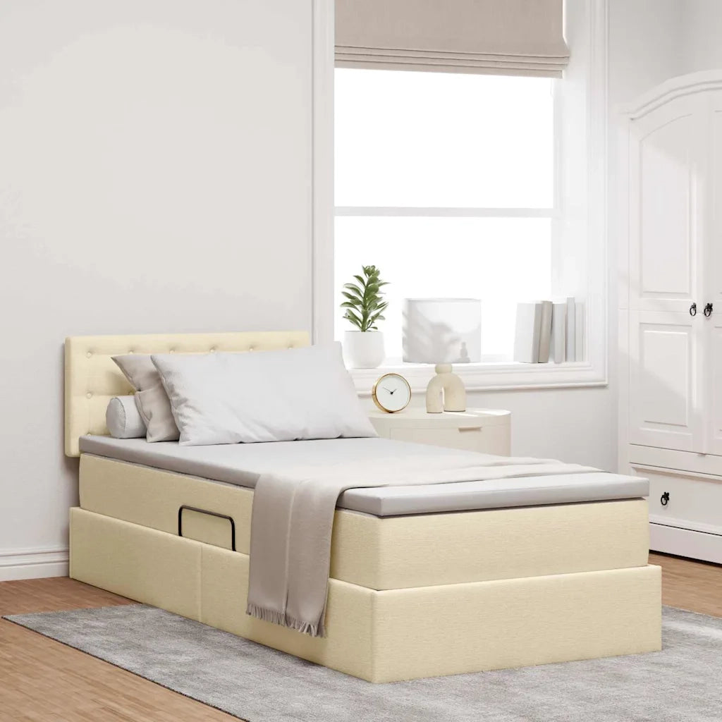 Letto con contenitore e LED con led Crema 90 x 200 cm Tessuto 3371248