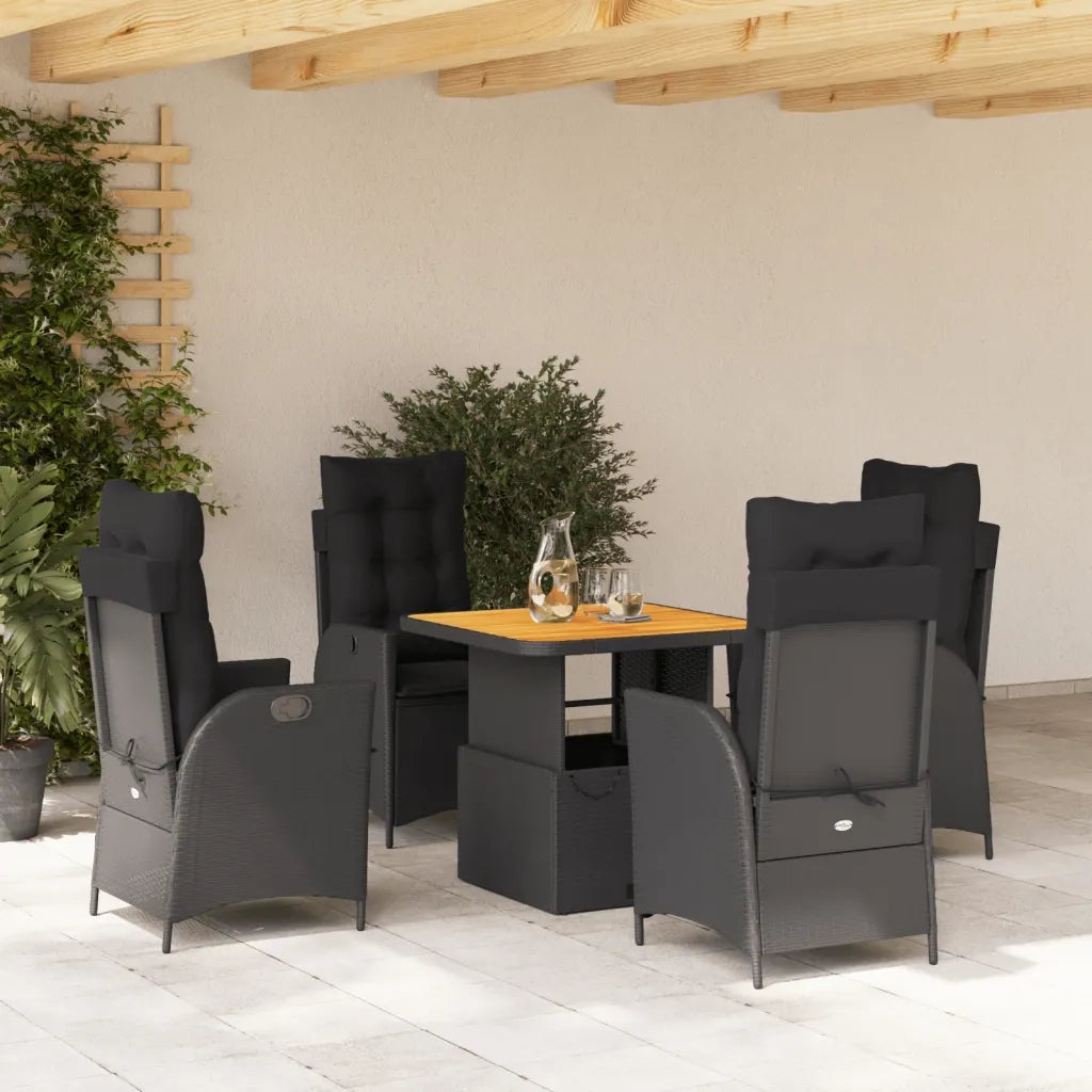 vidaXL Set da Pranzo da Giardino 5 pz Nero con Cuscini in Polyrattan