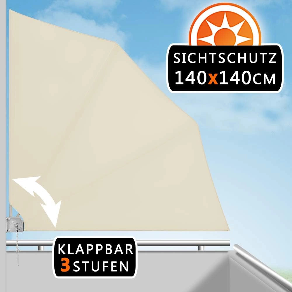 2x Tenda a Ventaglio da Balcone Pieghevole con Supporto 140x140cm Frangivento Privacy Terrazza Tenda Laterale
