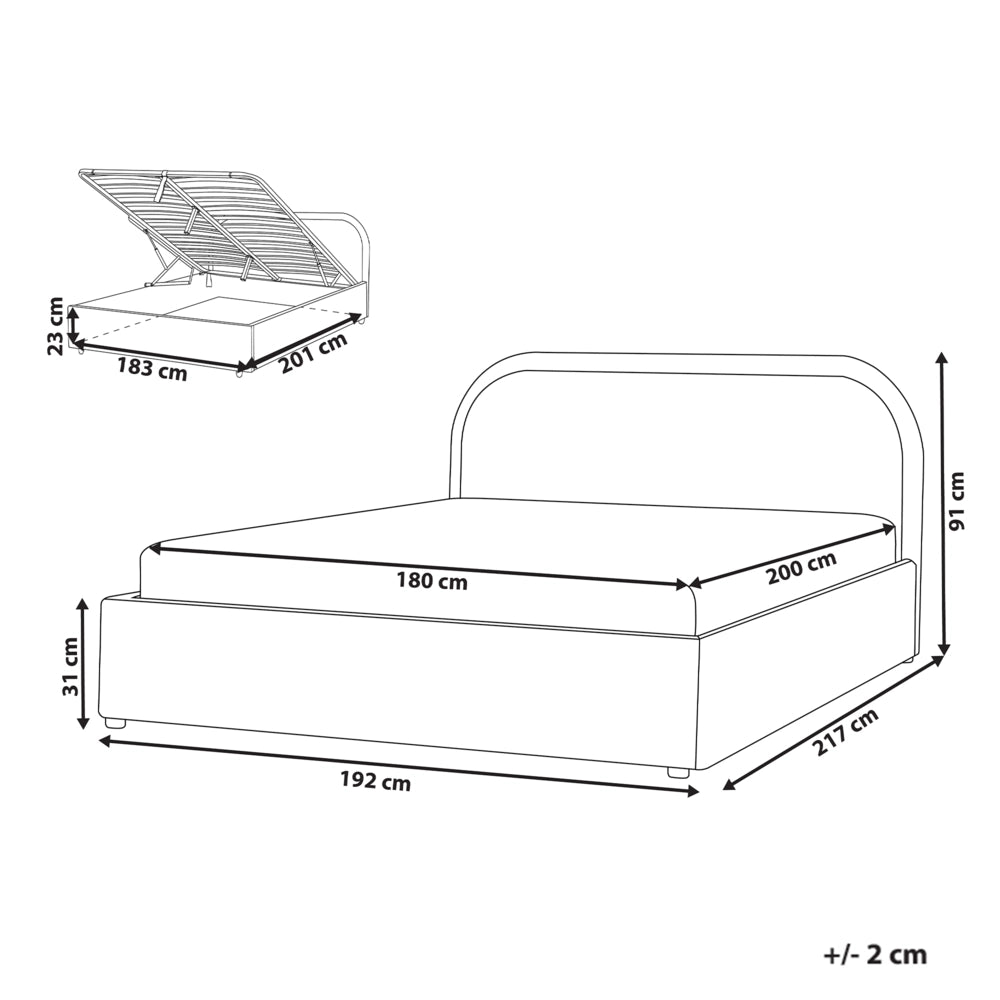 Letto matrimoniale EU Beige Chiaro Tessuto di ciniglia 180 x 200 cm Struttura imbottita con contenitore