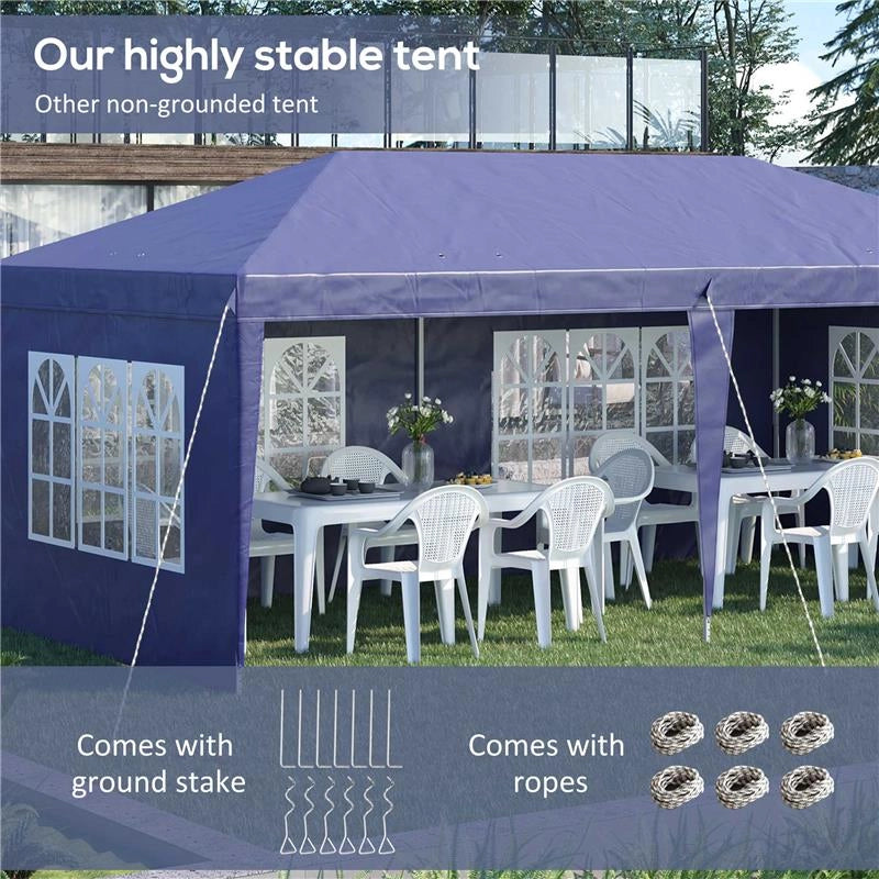 GAZEBO DA GIARDINO 6X3 M REGOLABILE IN ALTEZZA CON PARETI REMOVIBILI, IN ACCIAIO E POLIESTERE, BLU