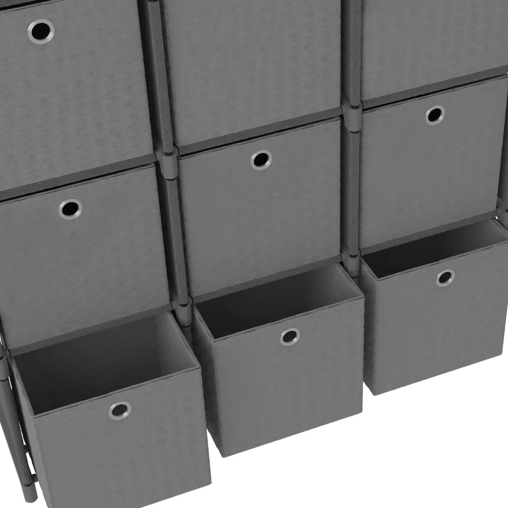 Mensola con 15 Scatole a Cubo Grigia 103x30x175,5 cm in Tessuto